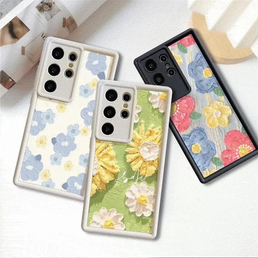 Art Flowers Phone Case for Samsung Galaxy S24 FE S23 Ultra S22 S21 S20 FE S22 Plus S23 S21 Ultra Soft Soft Cases