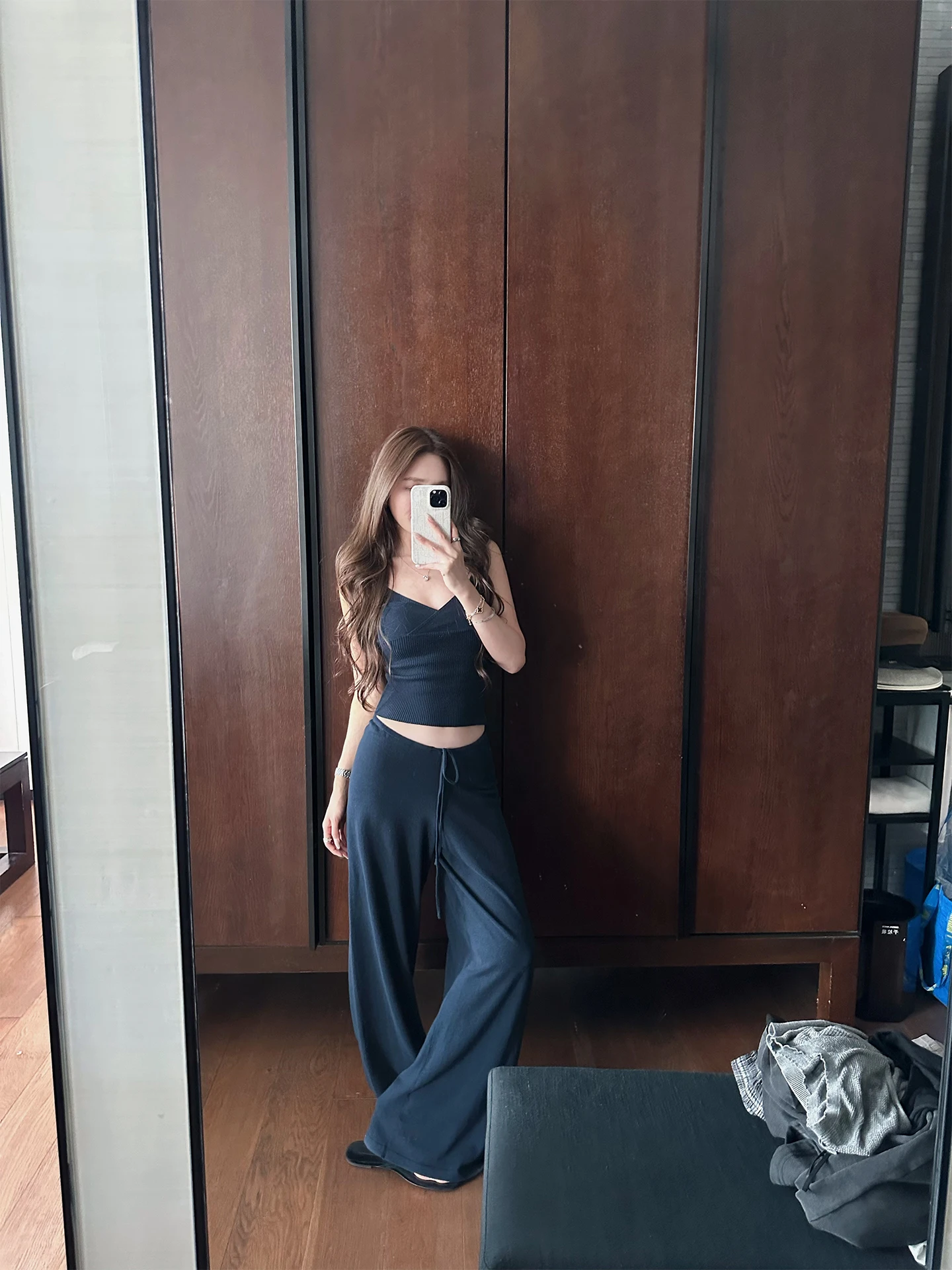 

NanaByNana Summer Leisure Knitted Strap Vest Women's High Waist Long Pants Two-Piece Set Comfortable Loose Fit Fashion Ensemble