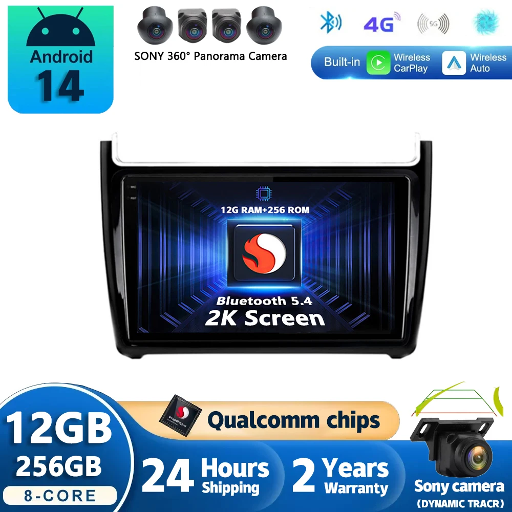

Android 14 Carplay Автомобильный радиоприемник для Volkswagen VW Polo Sedan 2008-2015 Навигация GPS Мультимедийный плеер WiFi + 4G Стерео Видео DSP