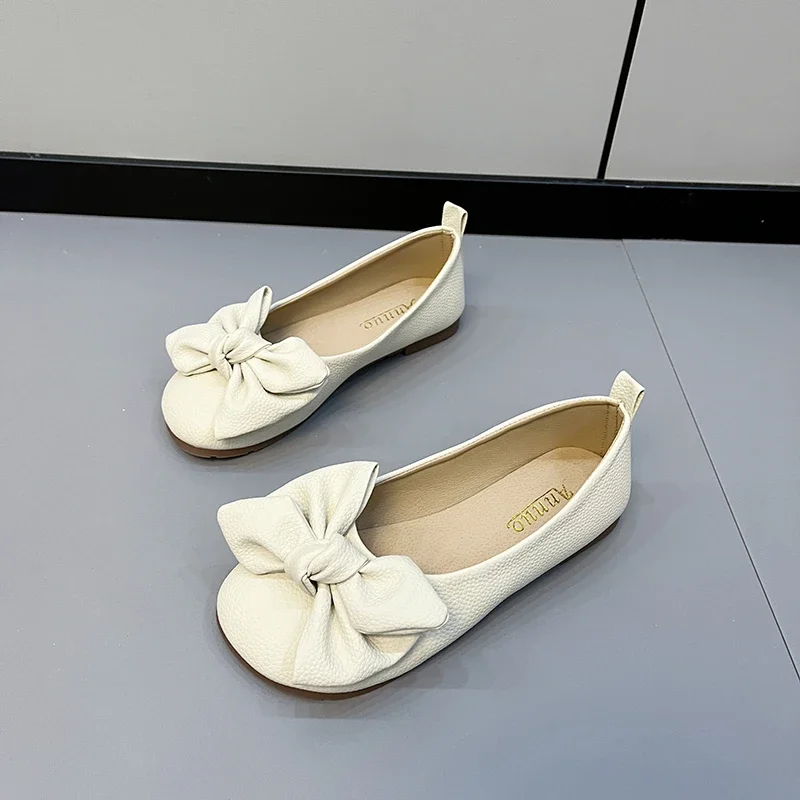 ใหม่ผู้หญิง Bow SLIP-ON หนัง Loafers สุภาพสตรีรอบ Toe Flats รองเท้าพยาบาลรองเท้าผ้าใบฤดูใบไม้ผลิฤดูใบไม้ร่วงแฟชั่นรองเท้าบัลเล่ต์