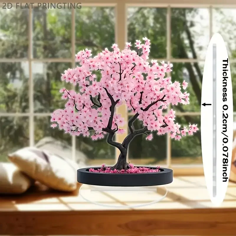 Árvore bonsai de flor de cerejeira estilo boêmio, flor de cerejeira rosa, decoração de mesa, presente perfeito de dia dos namorados, 2D
