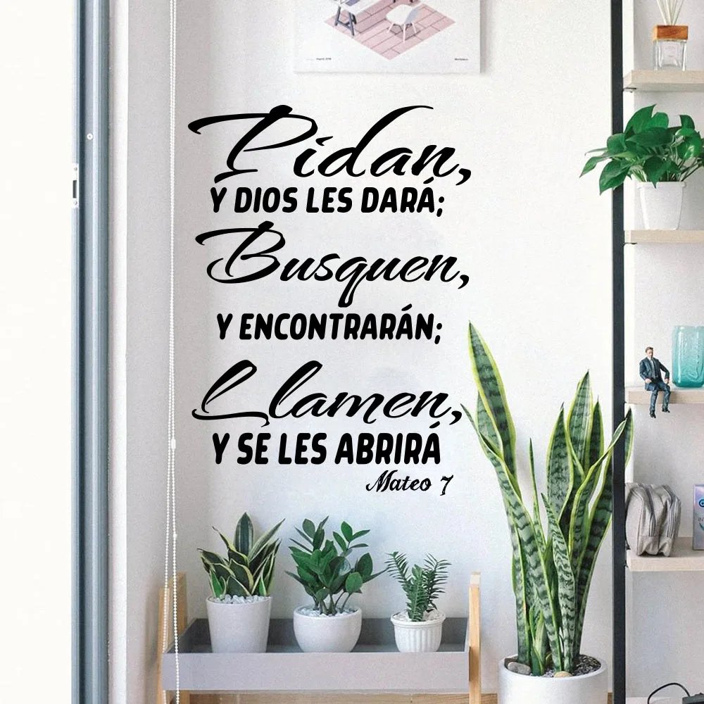 Spanish Bible Verse Matthew 7 Wall Stickers Ask Seek Knock Christian Wall Decals Bedroom Living Room Home Decor