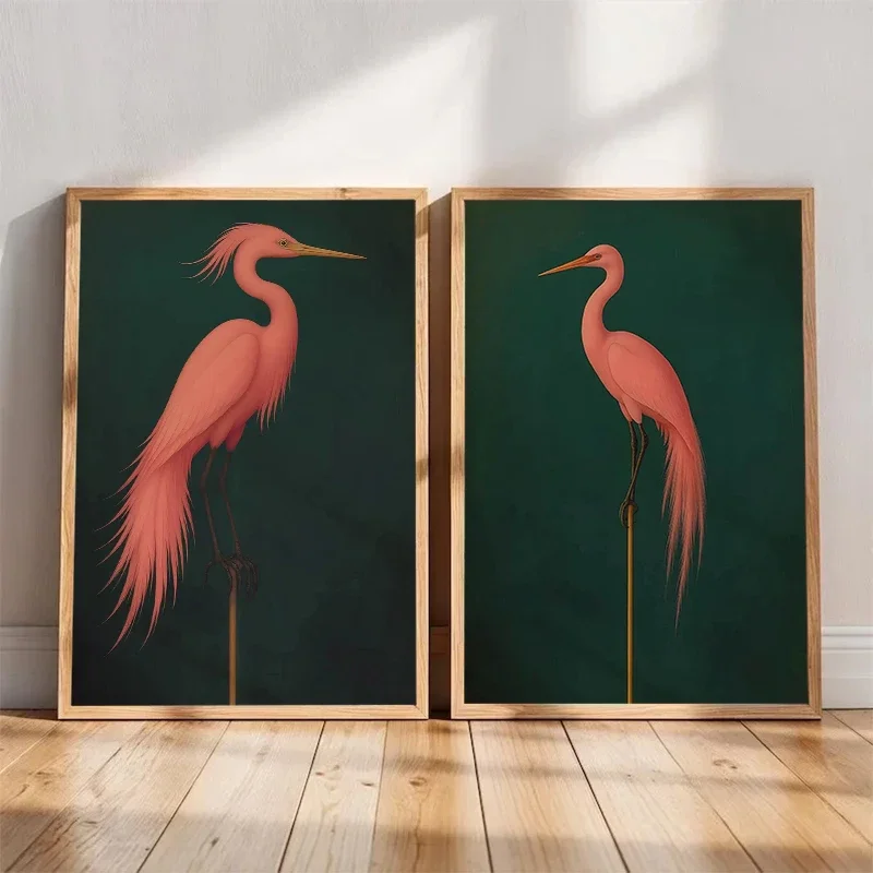1pc frameless Canvas Painting 1pc frameless Canvas Painting Pink Japanese Crane Bird Japandi Heron Posters and Prints Canvas Pri