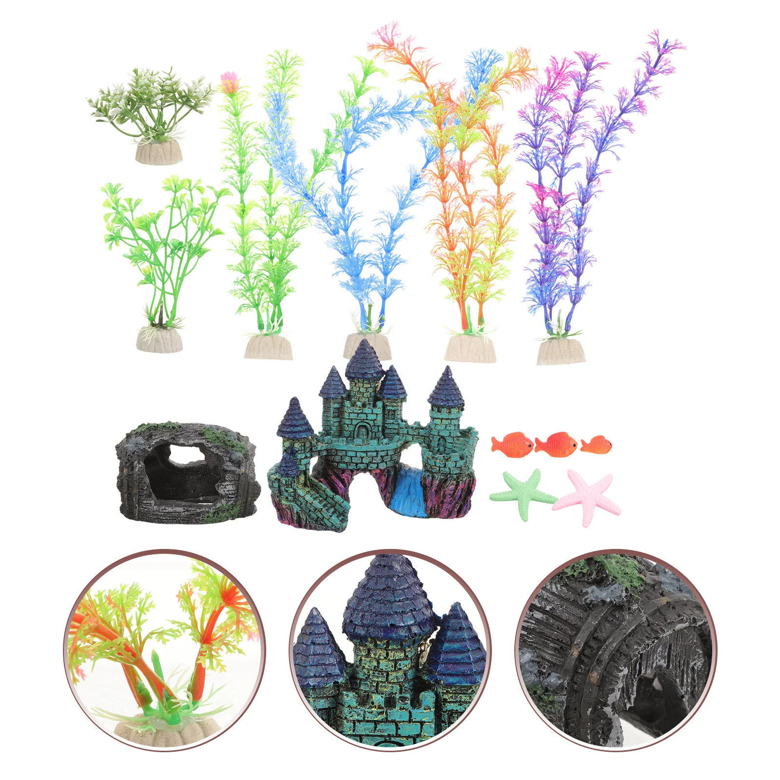 

15Pcs Fish Tank Aquarium Decorations Artificial Aquatic Plants Landscape Castle Barrel Realistic Plastic Aquarium Plants