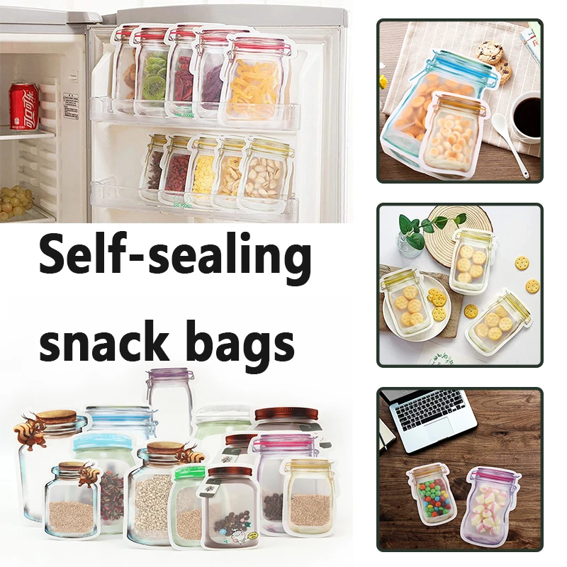 Self-Sealing Snack Bags Dried Fruit Grains And Cereal Portioning Belt Beef Food Preservation Bag Mason Jar Storage Zero Food Bag