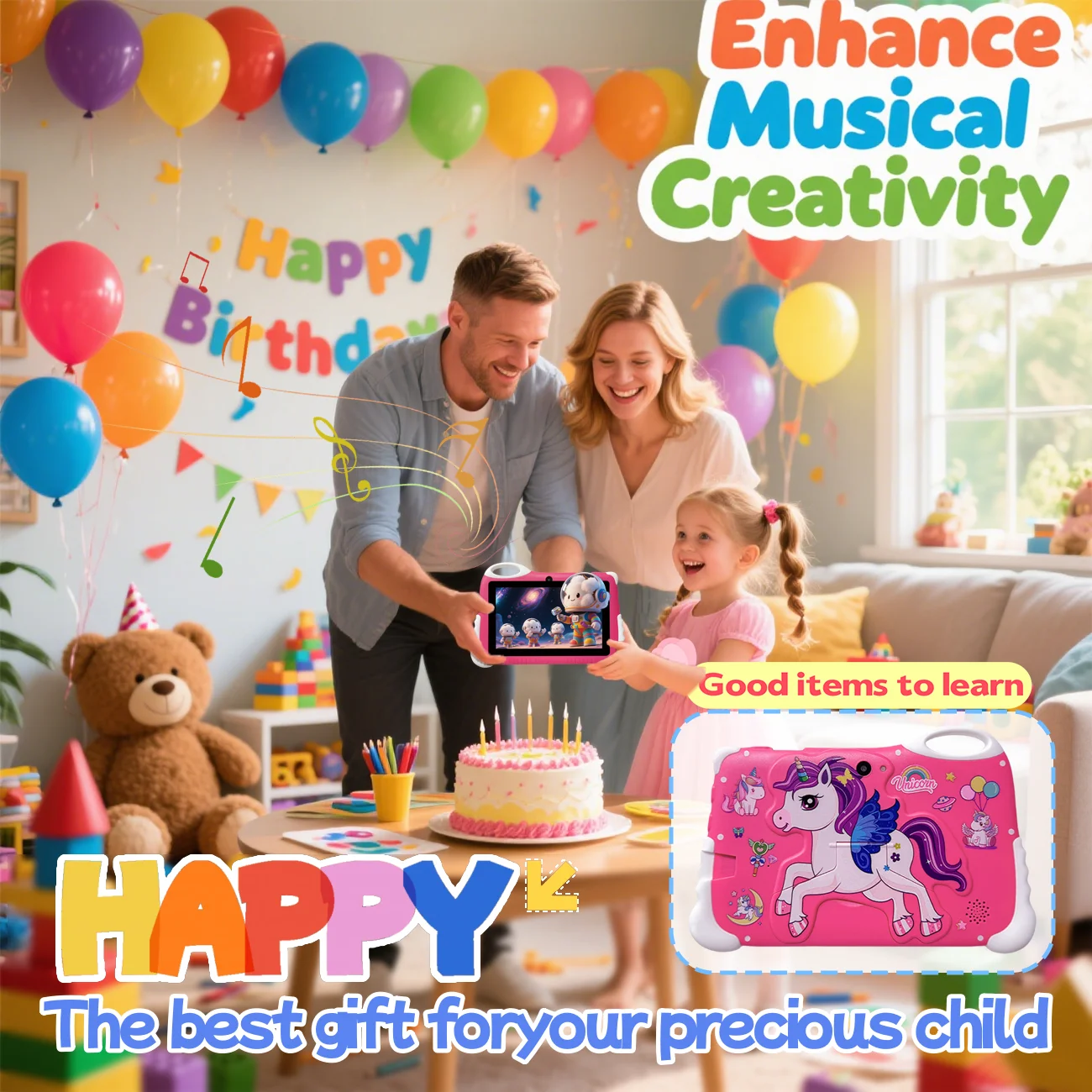 Tablet per bambini da 7,0 pollici Quad Core doppia fotocamera Android Giochi educativi per l'apprendimento Tablet Regali per bambini