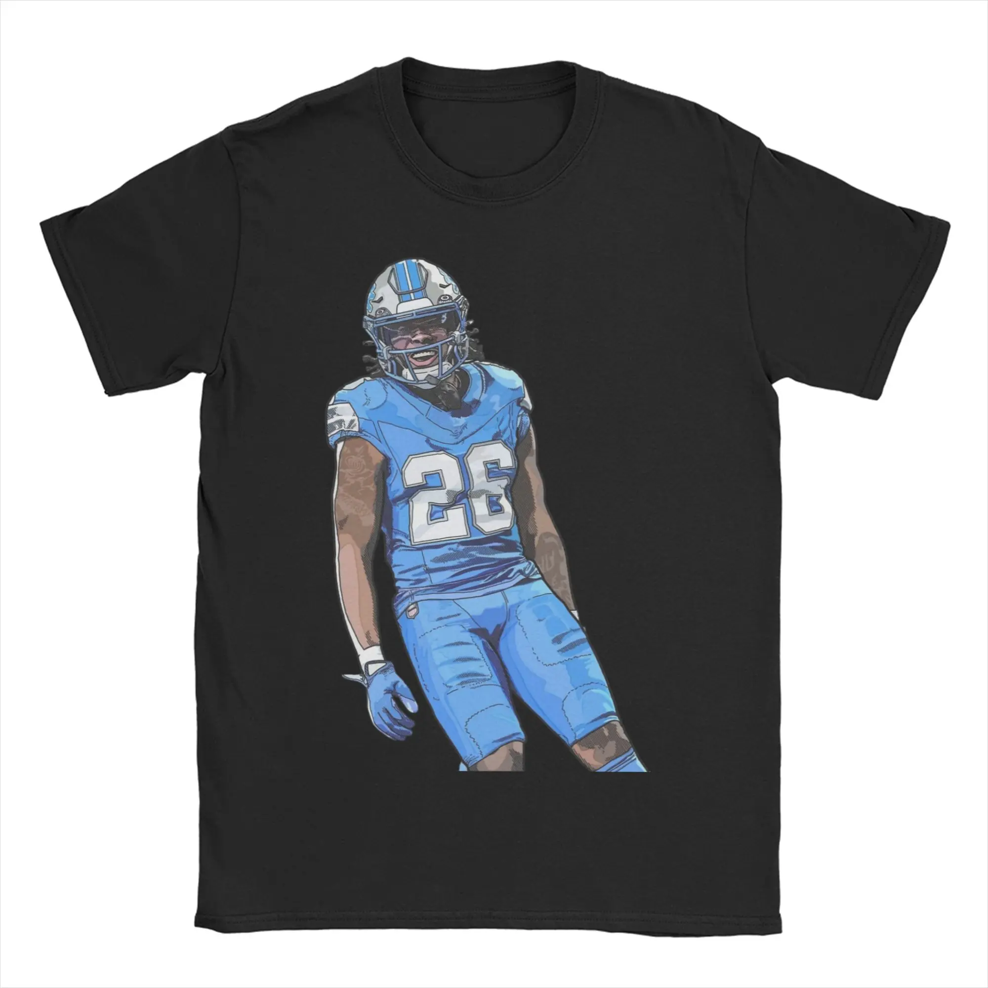 Camisetas com estampa de retrato de Jahmyr Gibbs, para homem e mulher, estilo casual, em algodão, com gola redonda e manga curta, disponíveis em taman