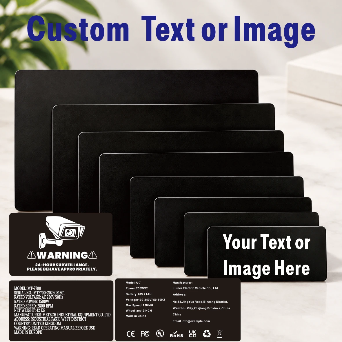 Custom Machine Nameplates, Mailbox Plates, Box Plates, Automotive Emblem Plates, and Door Plates for Indoor or Outdoor Use.