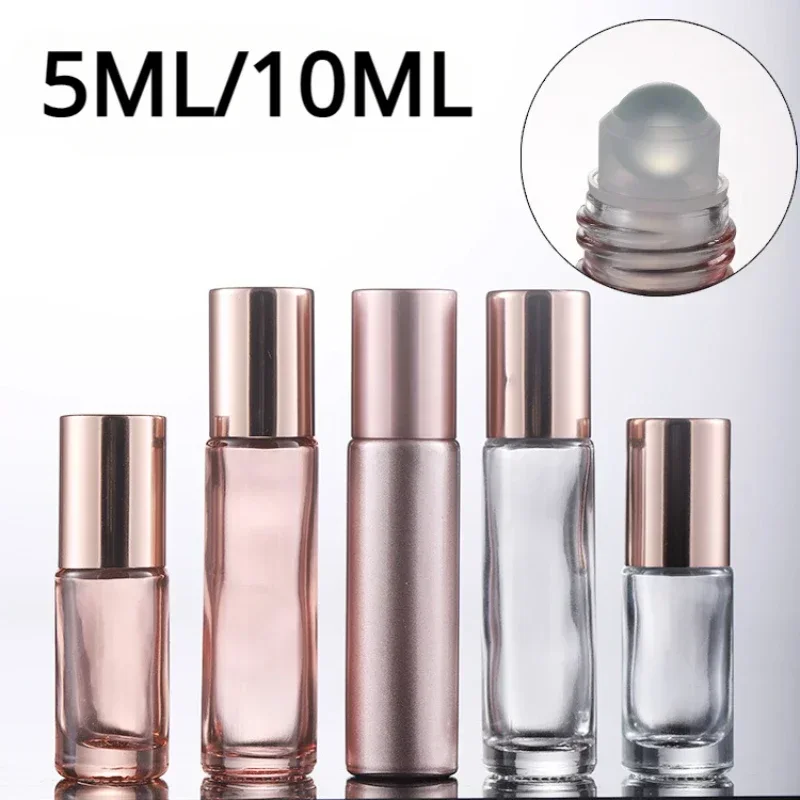 핑크 색상 두꺼운 유리 롤 에센셜 오일 빈 향수병 롤러 볼 병, 여행용 화장품 용기, 5ml, 10ml