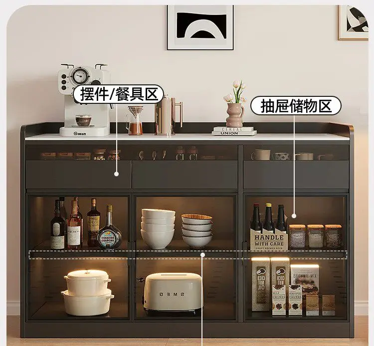 Modern Sideboard Cabinet With Glass Door Buffet Storage Cabinet With Drawers Kitchen Dining Living Room Furniture Coffee Bar