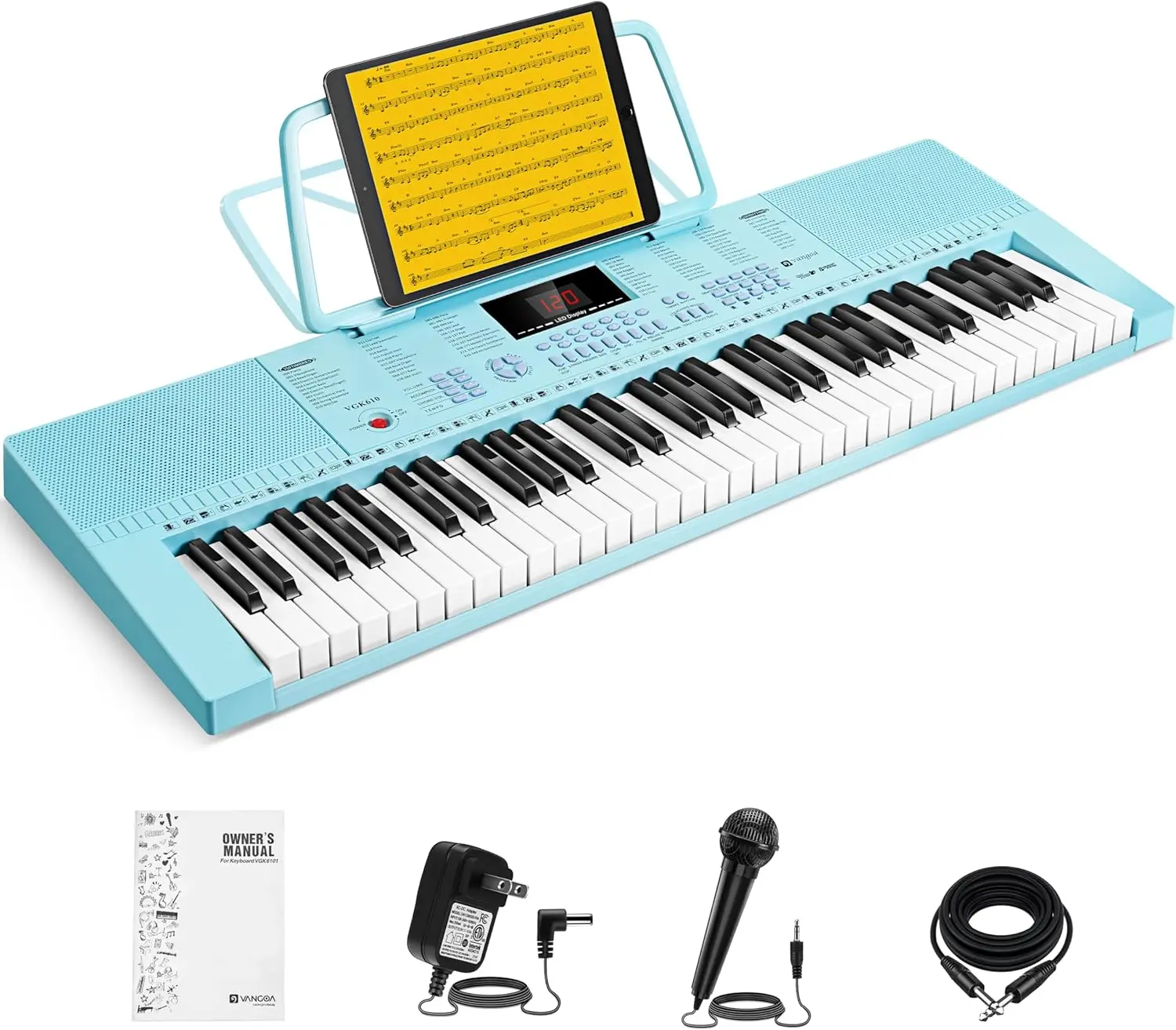 VGK610 Piano Keyboard, 61 Mini Keys Portable Music Keyboard for Beginners with Microphone, 3 Teaching Modes, 350 Tones