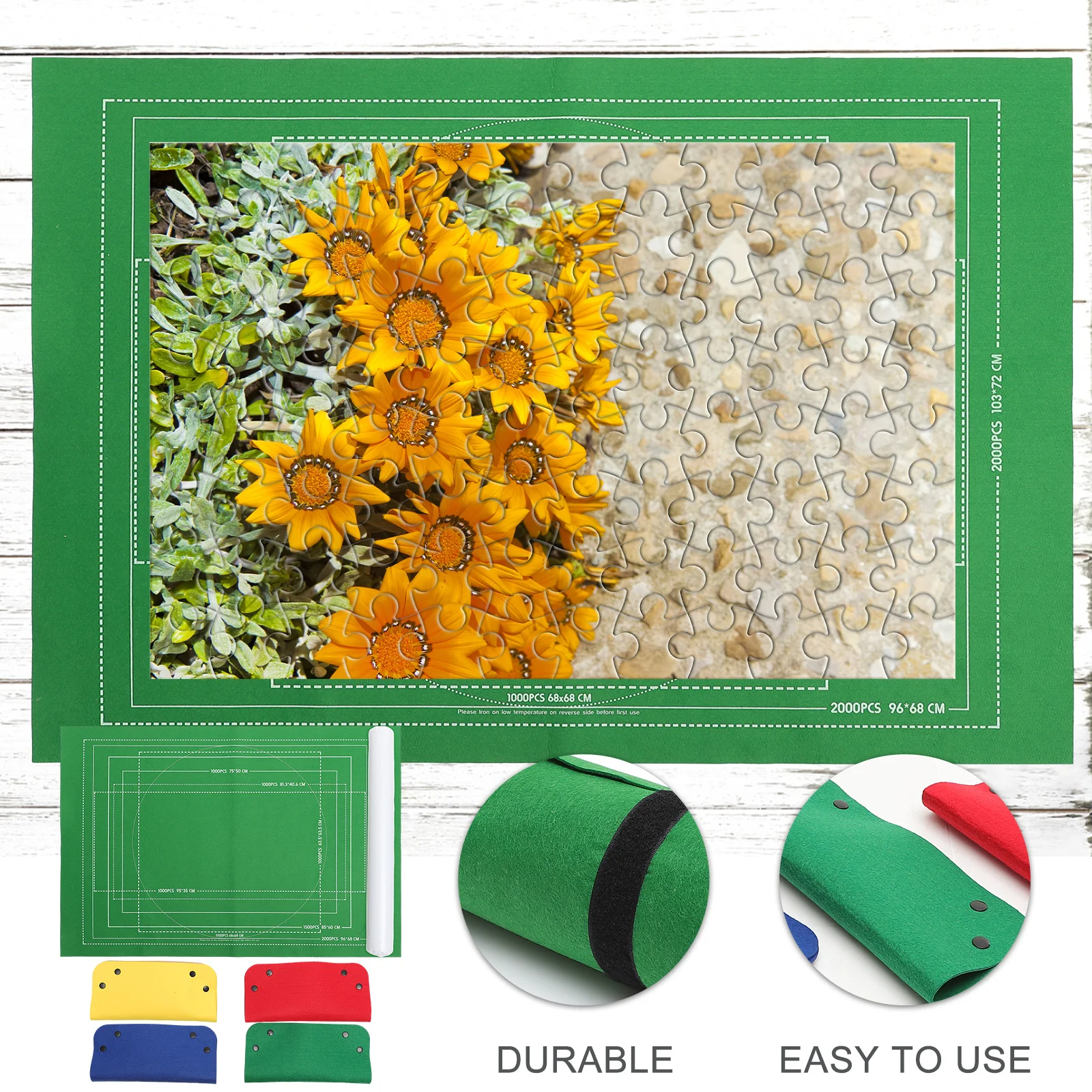 1 Satz großformatige 2000-teilige Puzzle-Aufbewahrungsmatte, Jigsaw-Rolle, grüner Filzsockel mit verstellbaren Befestigungsbändern, Luftsteuerung