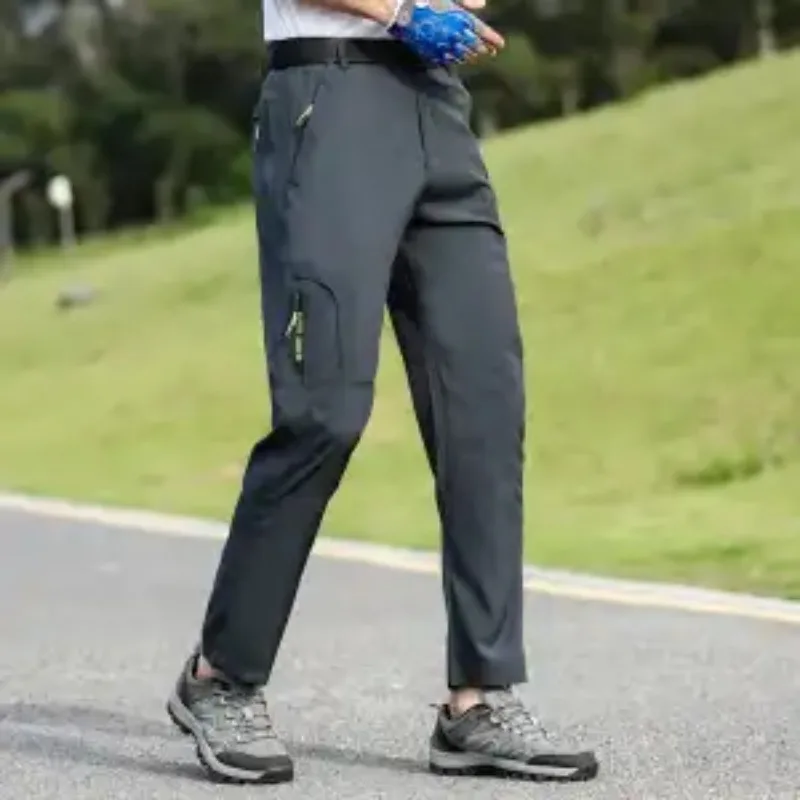 Ice Silk Quick-drying Men's Summer Thin Elastic Breathable Loose Large Size Jacket Pants Outdoor Sports Casual Pants