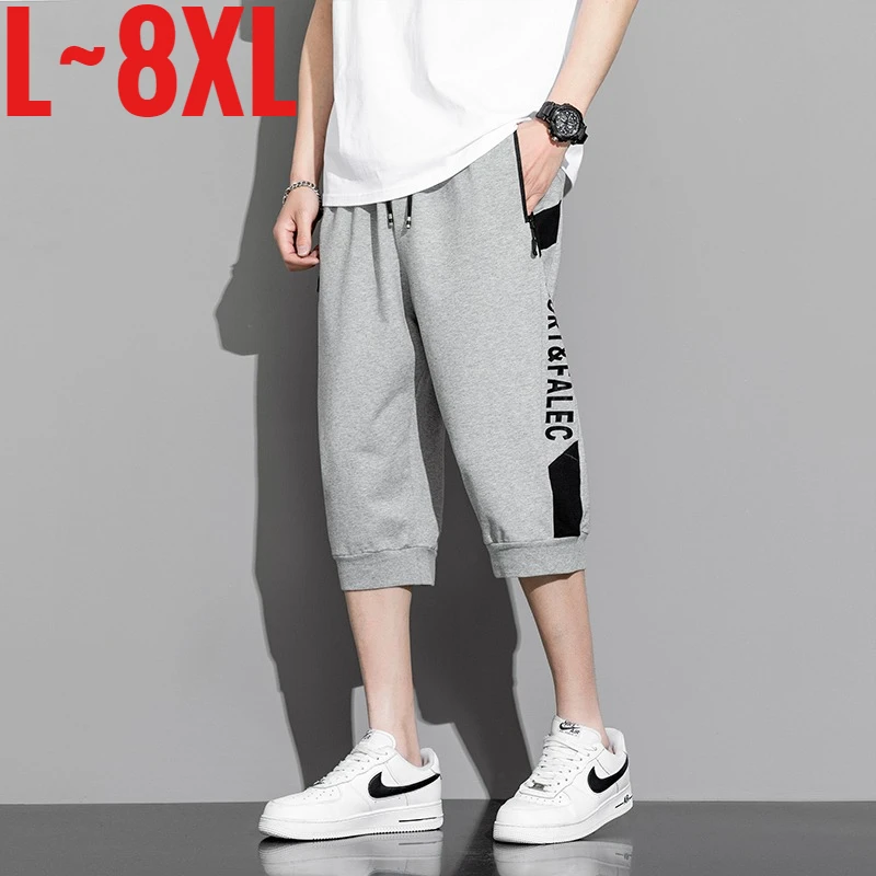 

Plus Size 8XL Men's Long Shorts Elastic Waist Cotton Bermuda Male 3/4 Length Big Large Stretch Sport Below Knee Loose Breeches
