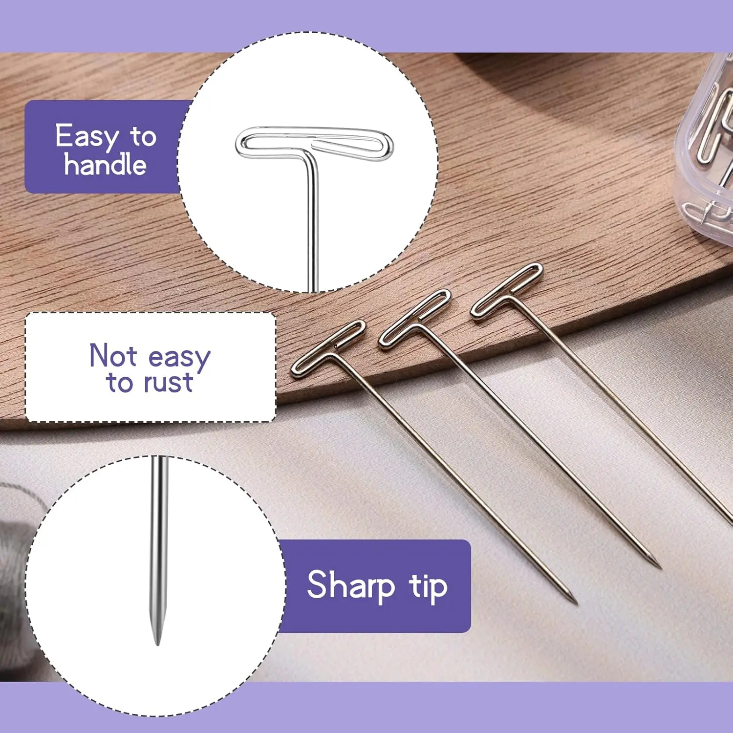 MIUSIE 120 قطعة T دبابيس الخياطة للشعر المستعار حجب الحياكة وصنع الشعر المستعار ودبابيس الرأس المصنوعة من الفولاذ المقاوم للصدأ للخياطة #2