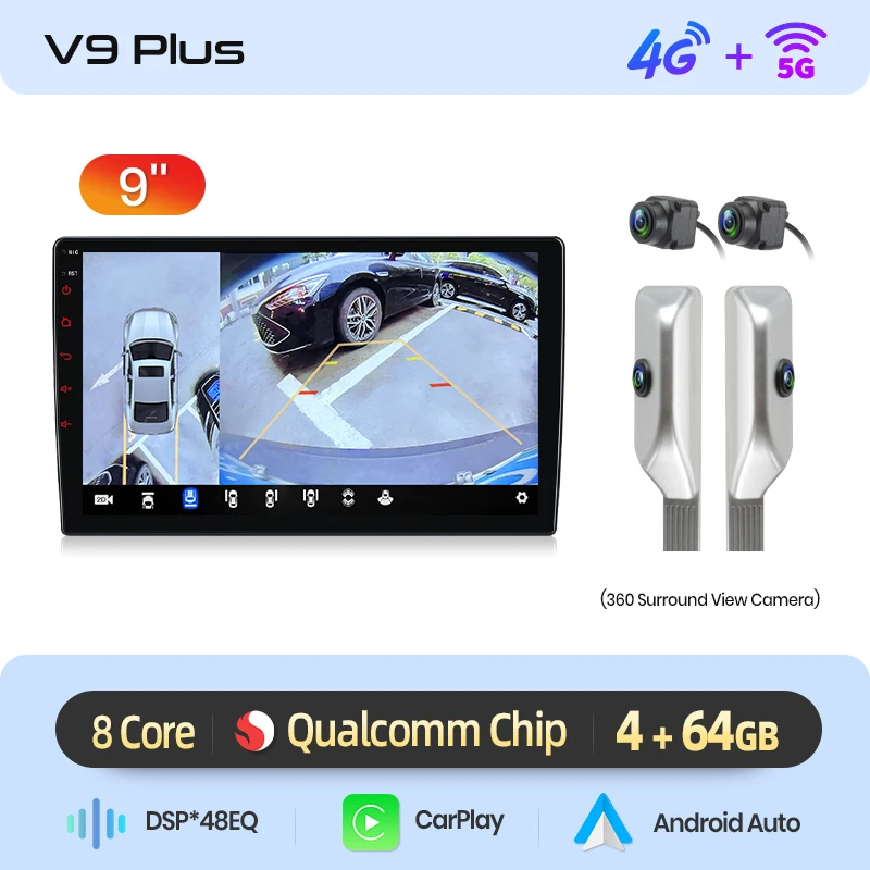 Junsun Qualcomm Autoradio 360 View Camera Draadloze CarPlay voor Apple Android Auto Universele Stereo Autoradio 4G GPS RDS WiFi BT
