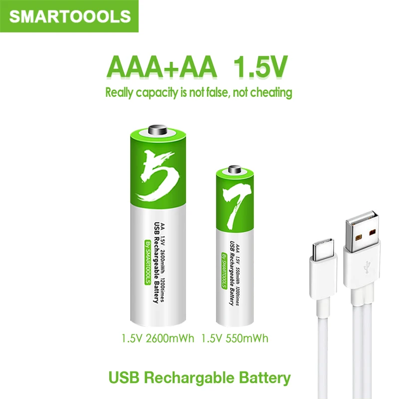 

SMARTOOOLS Original USB AA Rechargeable Batteries 1.5V 2600MWh Li-ion Battery For Remote Control Mouse Electric Toy Battery