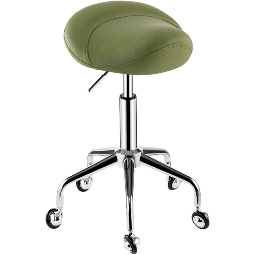 

Home Office Desk Chair, PU Saddle Stool Rolling 360° Swivel Height Adjustable with Wheels Saddle Chair Salon for Spa, Tattoo,