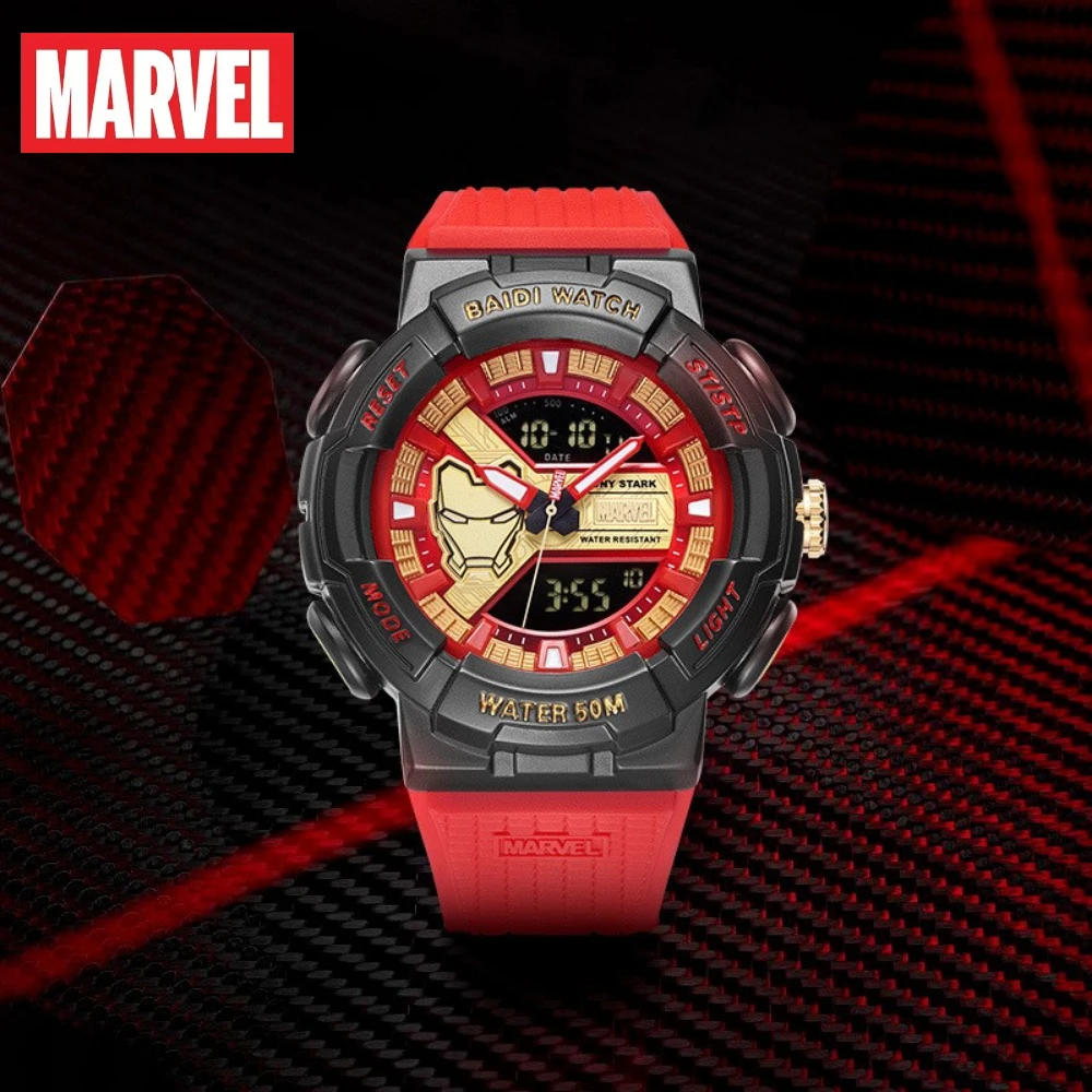 Disney Marvel Men Watch Ironman Dazzling Color Dual Display Big Dial Luminous Waterproof Men\'s Digital Clock Relogio Masculino