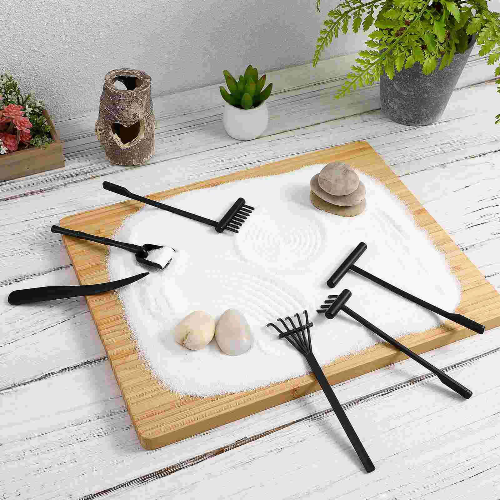 Mini râteaux de jardin Zen, outils de sable en plastique pour la maison, le bureau, décoration de bureau, réutilisables, légers, crée des lignes, vagues, fleurs, 6 pièces