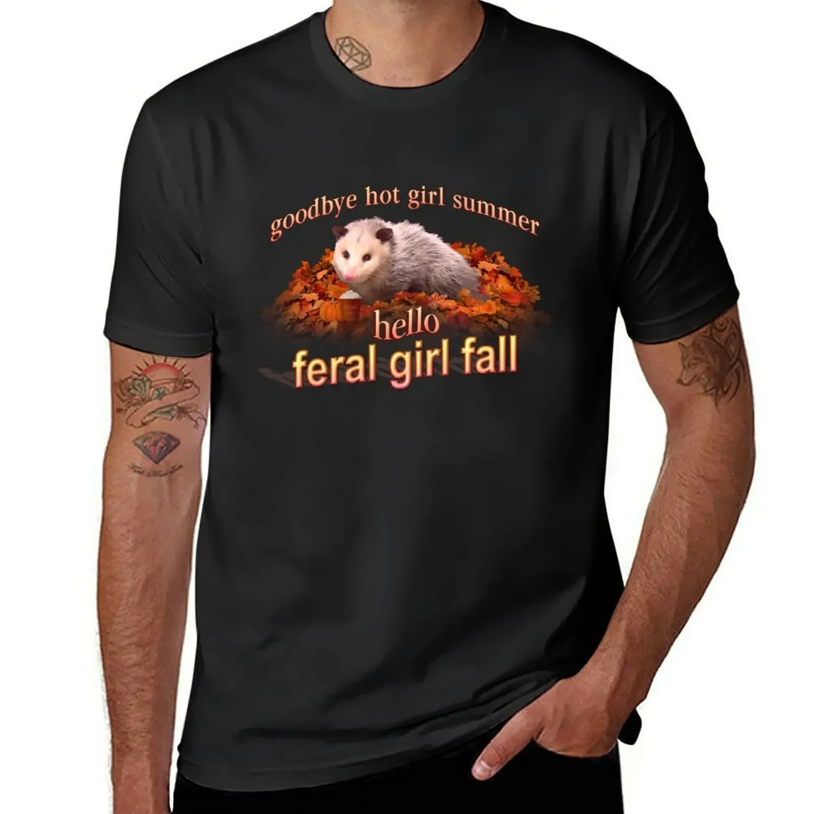 Hello Feral Girl Fall (goodbye hot girl summer) - Autumn possum aesthetic T-Shirt plus sizes mens big and tall t shirts