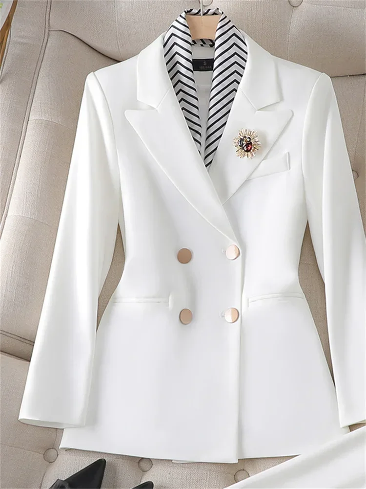 Slanke Office Dames Tweedelige Sets Womens Nieuwe Double Breasted Turn Down Kraag Blazers Elegante Mini Rok Past JJ1082
