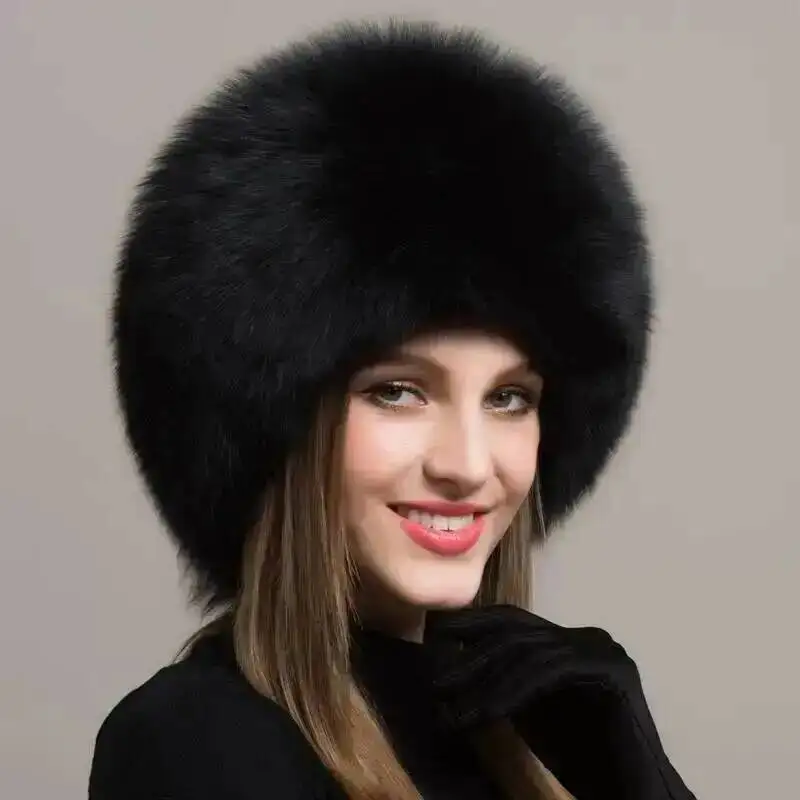 High Quality Whole Skin Real Fox Fur Hat Russian Winter Warm Fluffy Fox Fur Bomber Hat Luxury Women Mongolian Princess Hat