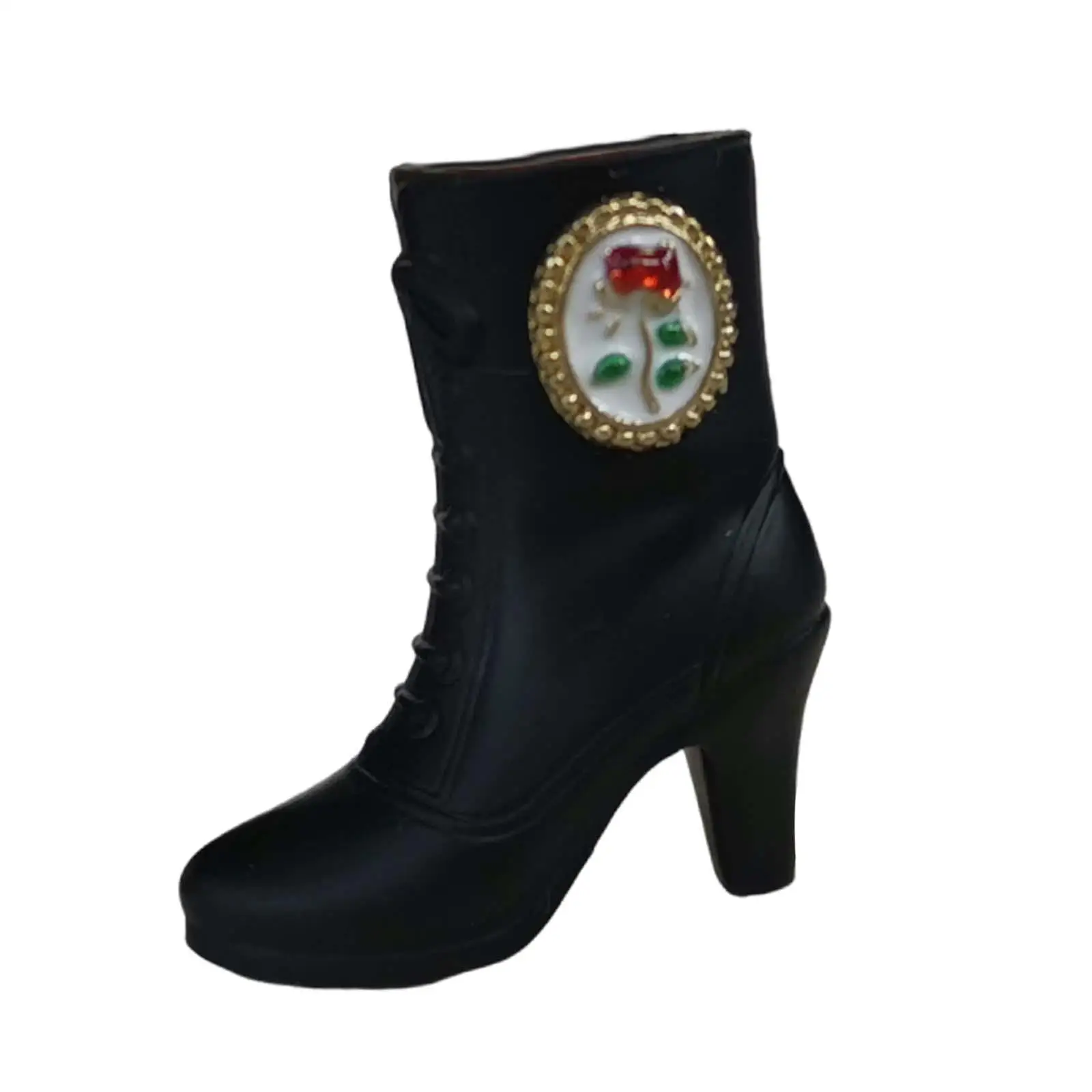 Miniature Shoes for Dolls Black Short High Heel Boots ABS Action Figure Accessory for 1 6 Scale BJD