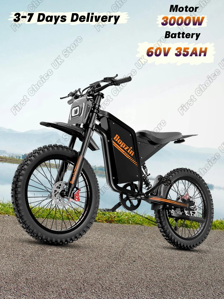 AliExpress NONE Adult Off-Road Mountain Ebike 3000W 60V 35Ah Q8 Hydraulic Disc Brakes Electric Bicycle 25*3.0" Fat Tire Travel Electric Bike