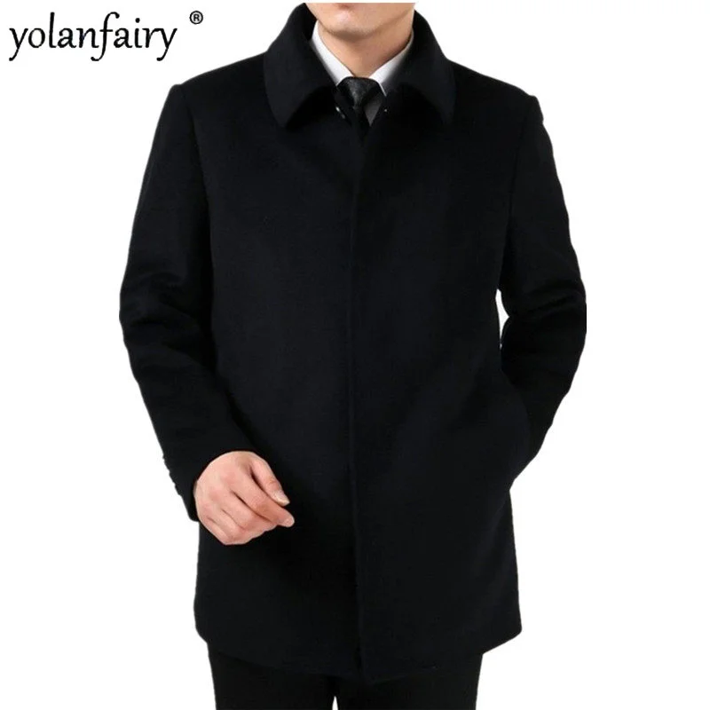 2023 New Winter Jacket Men Coats Man Cashmere Men's Thickened Plush Loose Medium Long Wool Warm Woolen Male Ropa