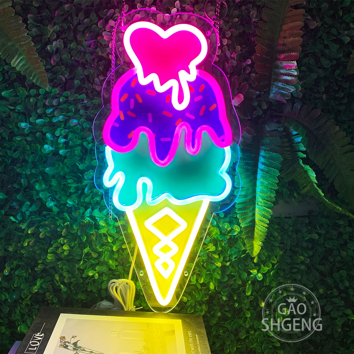 Ice Cream Shape Neon Lights, Aplicar para Ice Cream Truck Shop Restaurant Sobremesa Shop Decoração