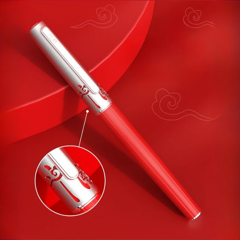 

Pimio OASO Red Metal Fountain Pen Hooded Nib EF 0.38mm,Open Nib F 0.5mm Nib Ink Pens for Writing School Supplies Stationery