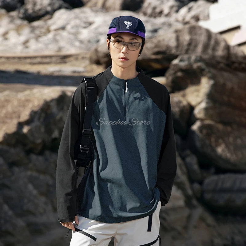 S/M/L/XL/2XL Unisex Clothing Sports Color Blocking Half Zipper Long Sleeved T-shirt Quick Drying Sun Protection, Running Cycling