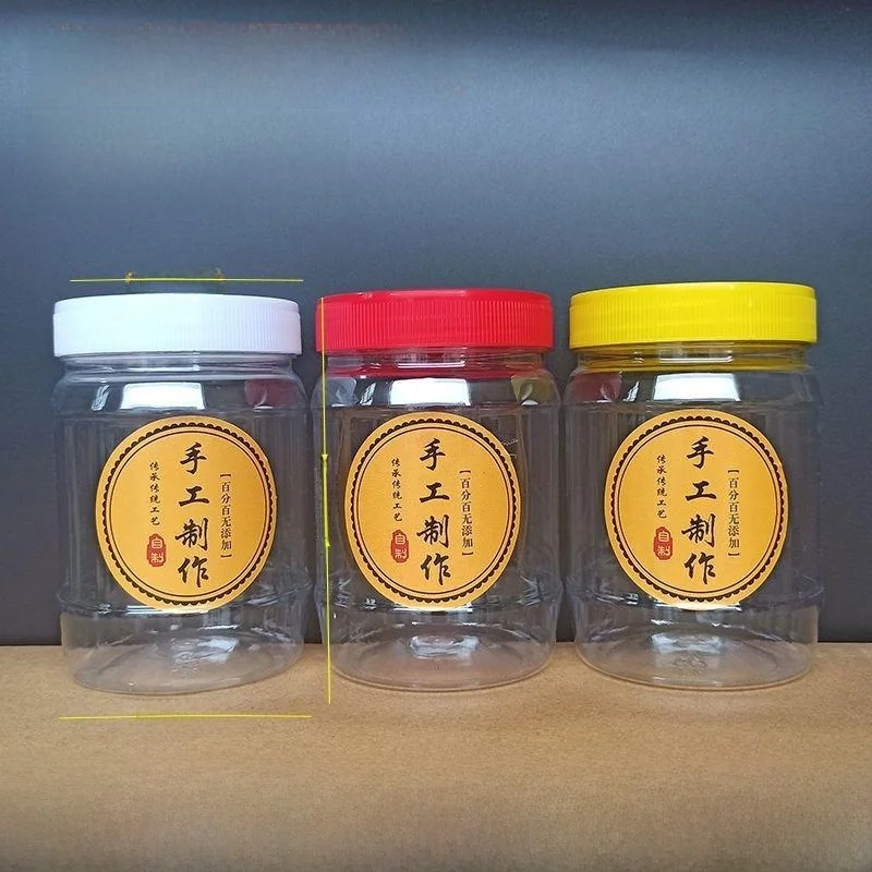 Tarro de plástico sellable de grado comercial para almacenamiento de salsa picante, apto para alimentos, con tapa, contenedor de almacenamiento de cocina de plástico.