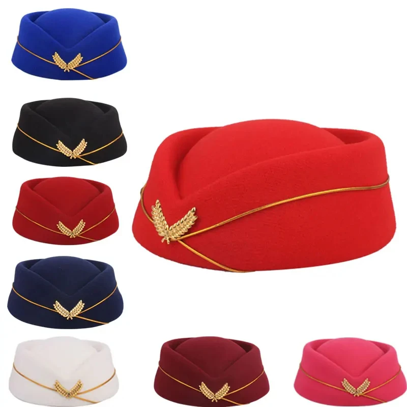 Air Hostesses Hat Stewardess Hat Beret Hat Women Formal Uniform Caps Accessory Party Hats Costume Accessories