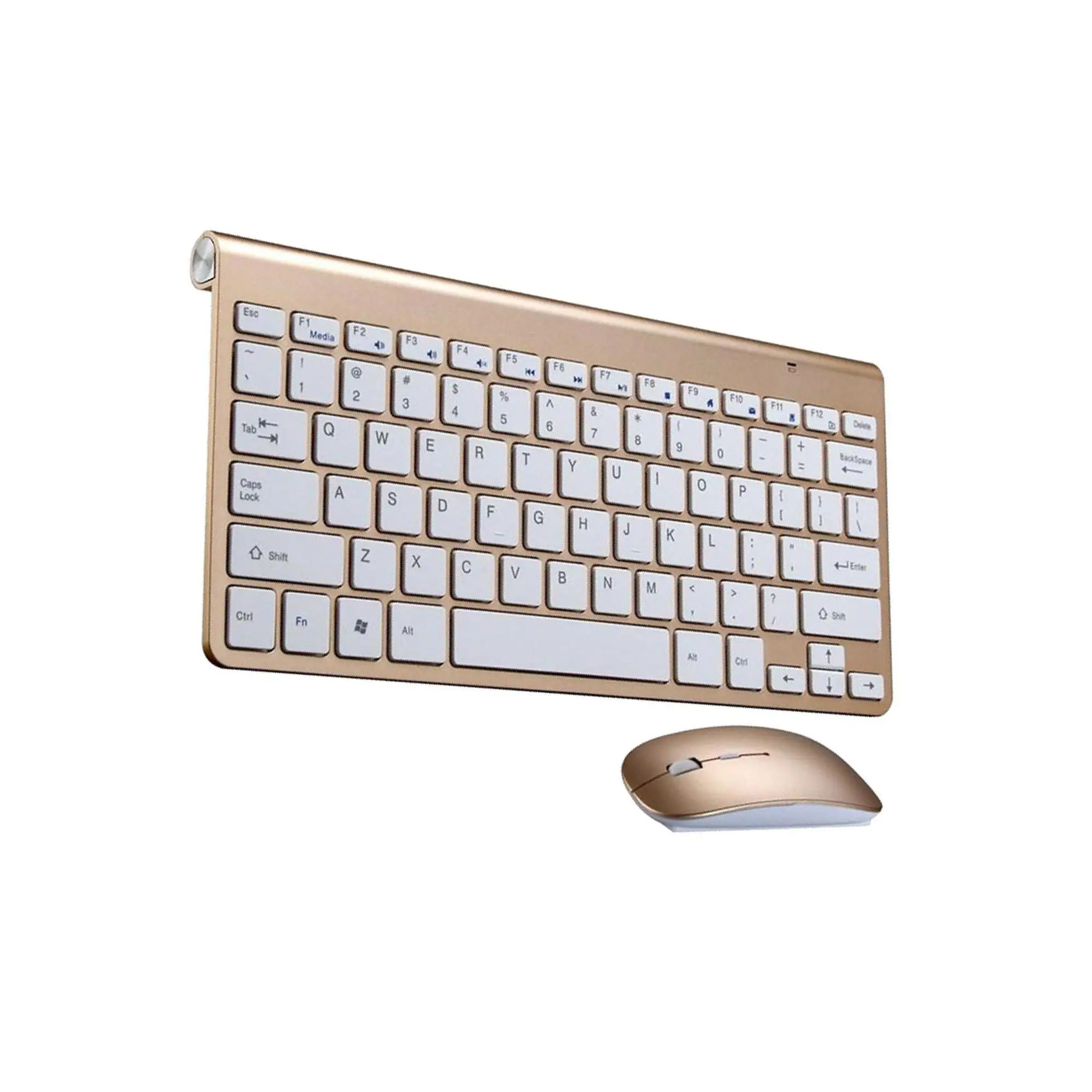 Mini Flat Quiet Wireless Keyboard Mouse Combo Golden