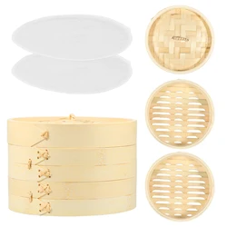 Bamboo Steamer 2 Layer Steaming Basket with Lid and Steaming Cloth Dumpling Steamer Veggie Fish Seafood Kitchen Cooking Tools