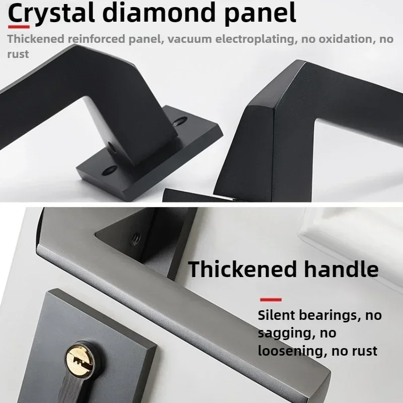 New Modern Grey and Black Door Handle Lever with Lock for Kitchen, Bedroom, Bathroom, Office, Hotel