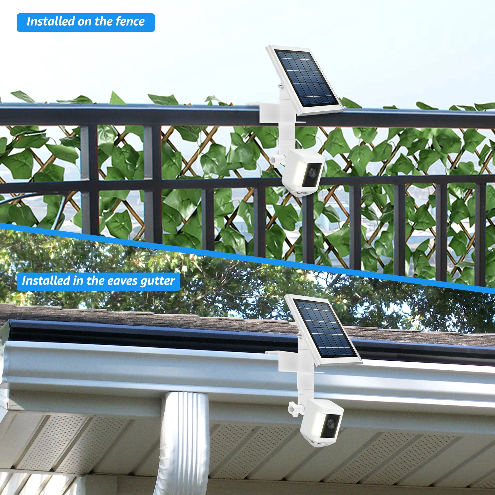 360° Outdoor camera and solar panel mount for Arlo EufyCam Ring Spotlight Cam Gutter Mount No To Drill Holes Wall Mount Bracket view 6