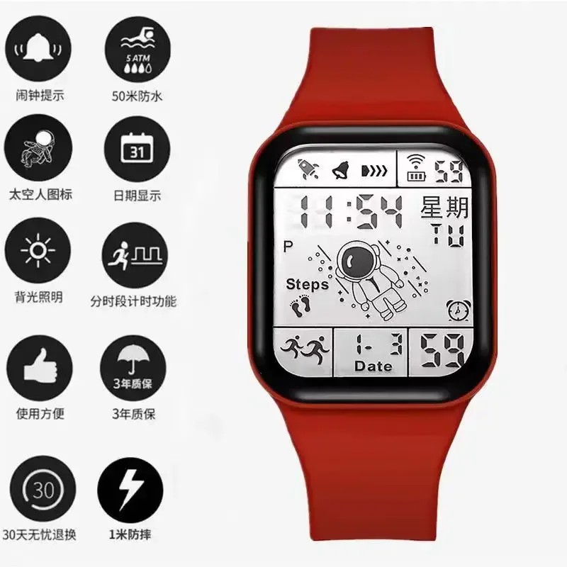 Jam Tangan Olahraga untuk Wanita Jam Tangan Olahraga Elektronik Multifungsi Tahan Air Jam Tangan Digital LED Tali Silikon untuk Wanita