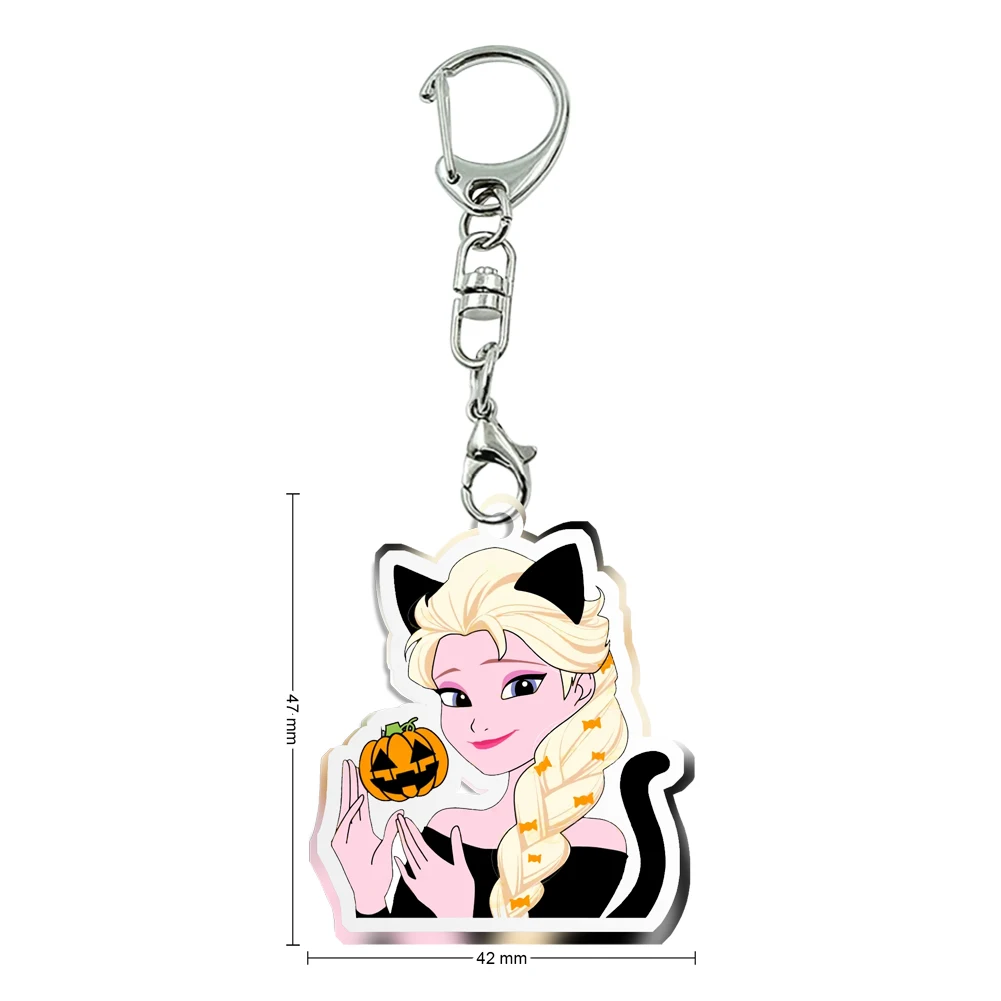 Porte-clés en acrylique transparent Disney Princess pour filles, design cool et drôle, accessoires d'Halloween, pendentif, ornement, cadeau pour fille