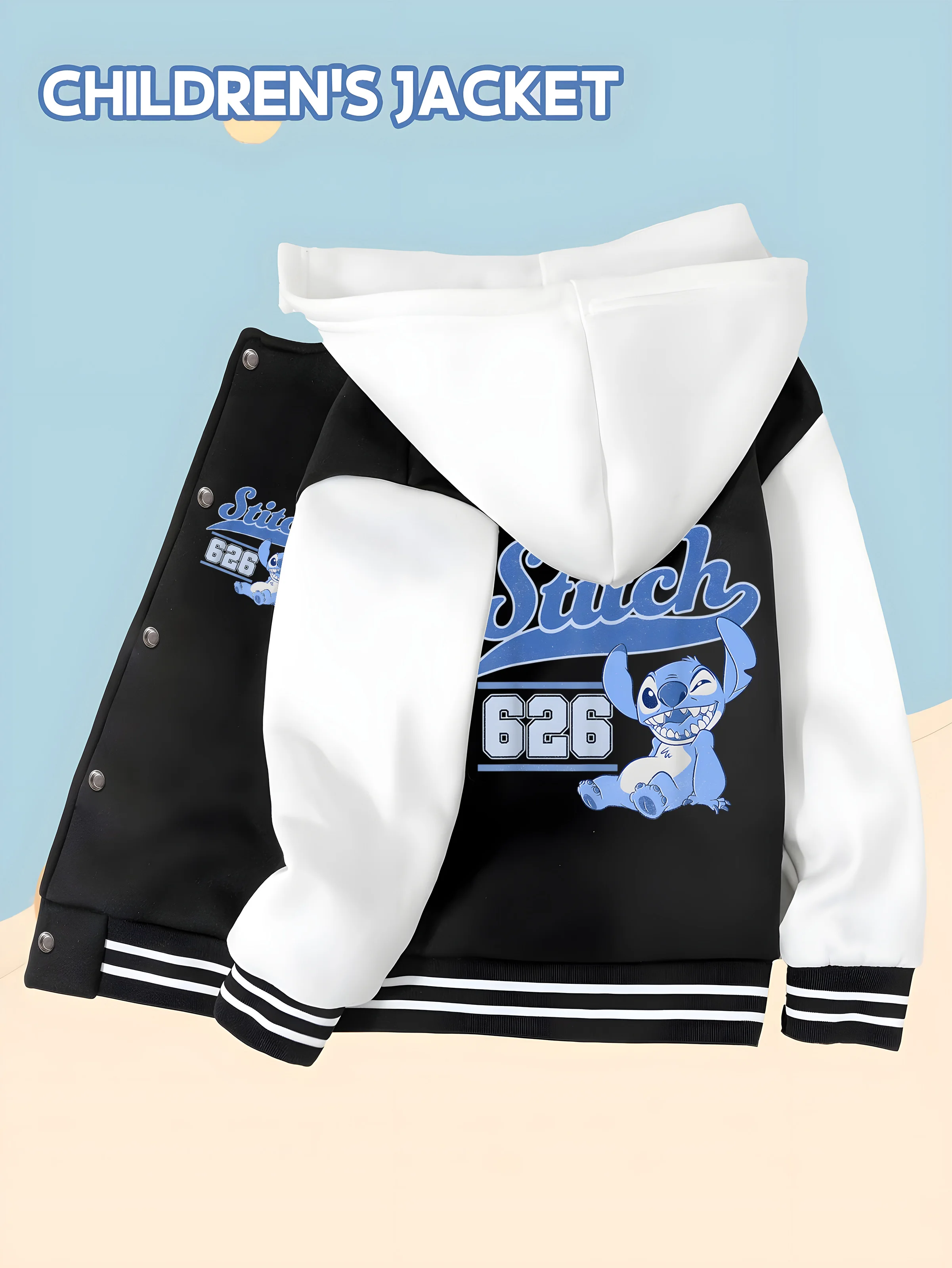

MINISO Disney Boys' Baseball Jacket -Stitch Classic Number Print, Double-Sided Design,Soft and Warm,Perfect for Everyday Outings