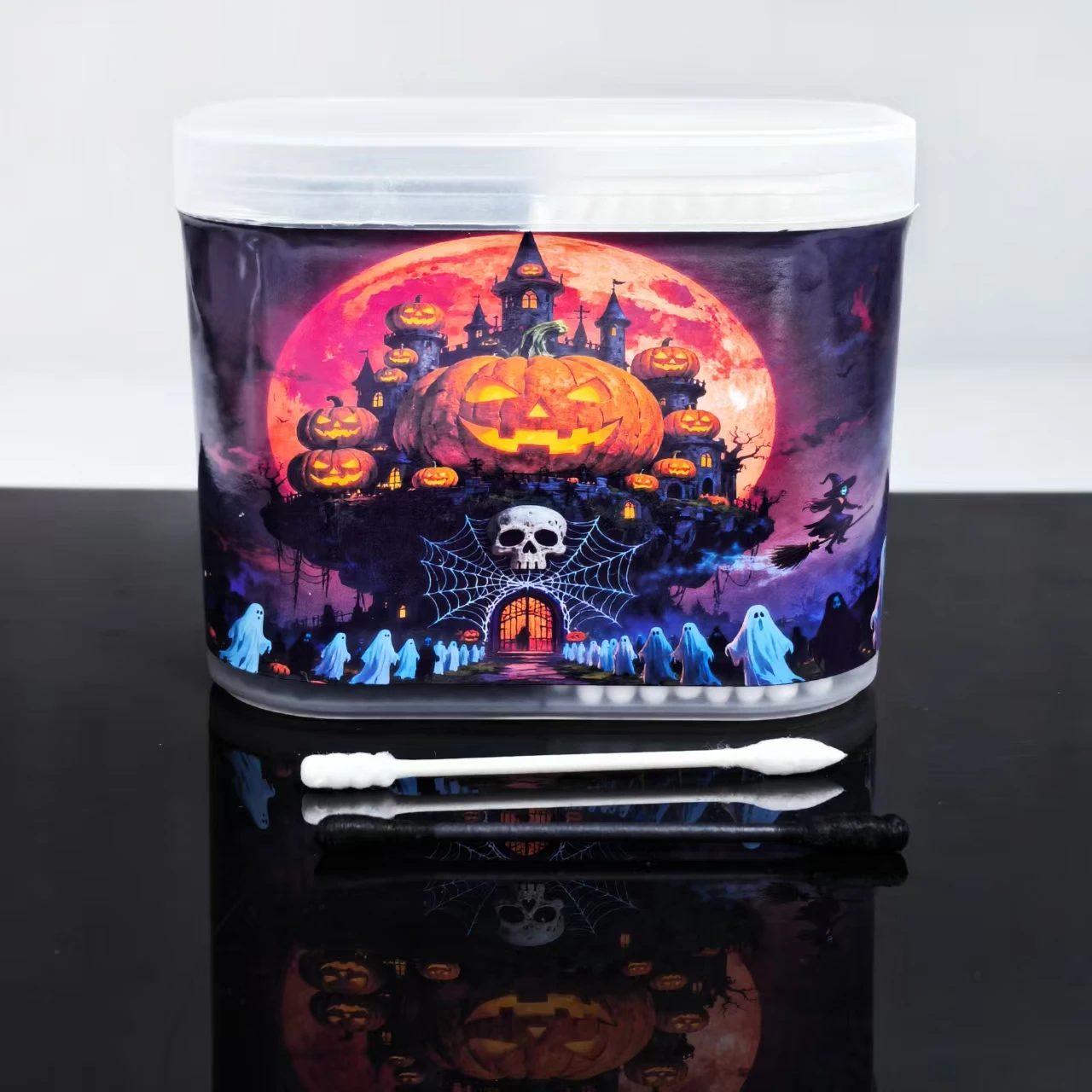 300 قطعة من مسحات القطن المزدوجة ذات الطابع الهالوين، مسحات قطنية مزدوجة الأطراف باللونين الأبيض والأسود للبالغين