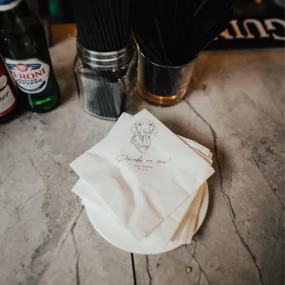 50 Adet Özel Pet Kişiselleştirilmiş Düğün Peçeteleri, Köpek Portre Peçeteleri, Kedi Basit Kokteyl, Öğle Yemeği, Özelleştirilebilir Resimli