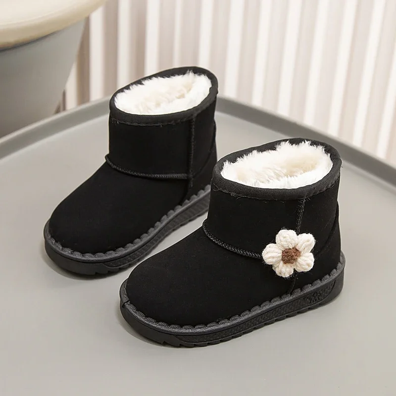 Winter new thick warm cotton shoes boys and girls leather barefoot baby snow boots warm plus velvet plush boots warm snow shoes