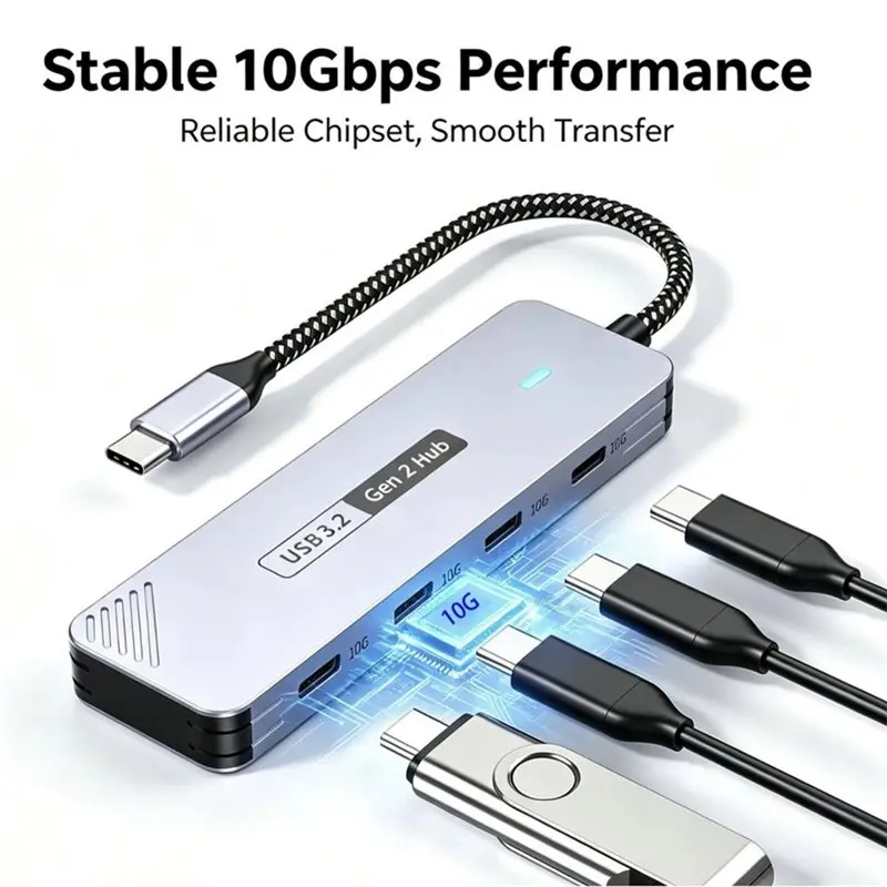 New Arrivals-10Gbps USB3.2 Gen2 HUB USB3.2 Gen2 HUB 4 Ports Type C Splitter Hub OTG Adapter Dock Station For PC Laptop Expansion