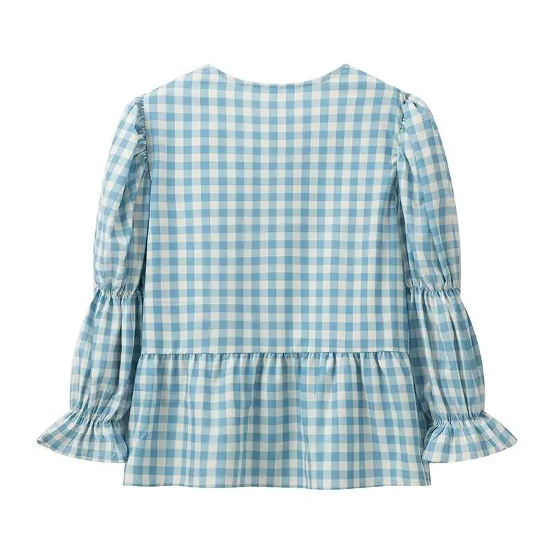 2025StyleJJE Camicia a maniche corte con stampa scozzese da donna all'ingrosso di abbigliamento transfrontaliero europeo e americano