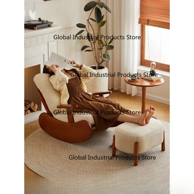 Solid Wood Single Rocking Chair for Bedroom Adult Leisure Medieval Balcony Removable Washable Lazy Sofa Chair Home Furniture