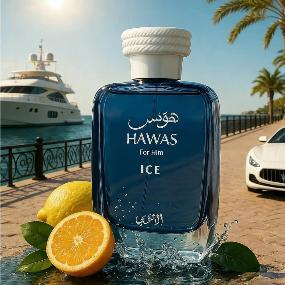 Rasasi Hawas For Him Ice Eau de Parfum Unisex con Aromas Frescos de Limón, Mar y Cedro, Perfume de Larga Duración con Aroma Acuático y Amaderado