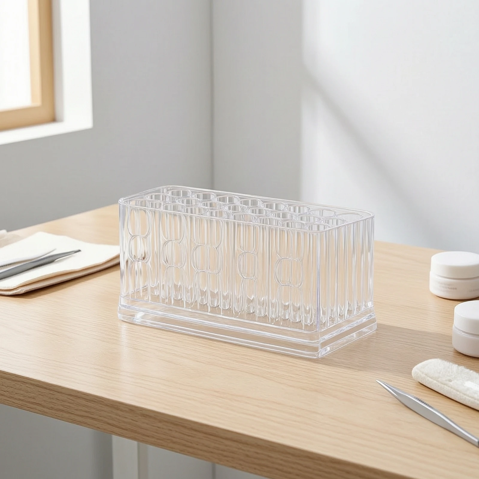 Nail Brush Holder with 26 Holes Clear Nail Brush Holder Pen Organizer Transparent Pen Display Stand Upright for Artists, Vanity